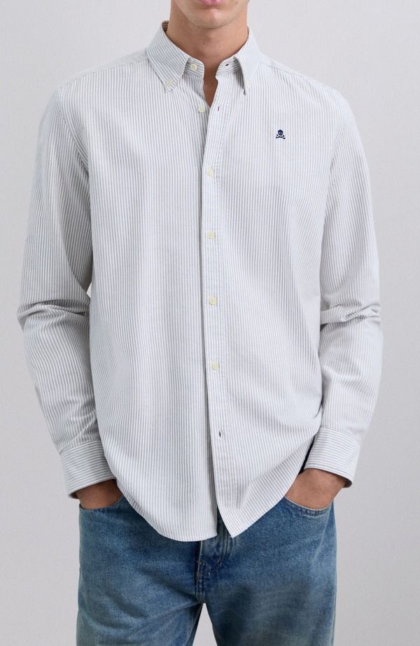 スカルパーズ メンズ トップス シャツ オックスフォード Scalpers New Oxford Bd Slim Oe Shirt Khakistripes
