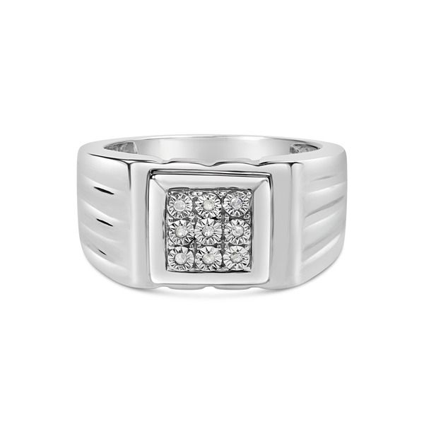 ハウスオブブリリアンス メンズ アクセサリー 指輪 Haus of Brilliance Silver Diamond Accent Ridged Band Gentlemens Fashion Ri