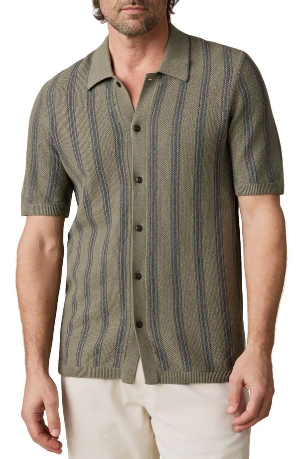 ファレティ メンズ トップス シャツ セーター Faherty Stripe Sweater Shirt Olive Safari Stripe オリーブ