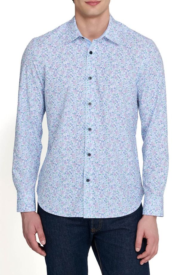 コンストラクト メンズ トップス シャツ スリムフィット フラワー柄 フラワー CONSTRUCT Slim Fit Budding Floral Performance Long Sleeve Sh