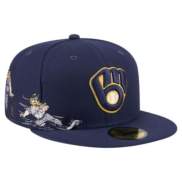 ニューエラ メンズ アクセサリー 帽子 Mens New Era Navy Milwaukee Brewers Run Mascot 59FIFTY Fitted Hat Navy ネイビー