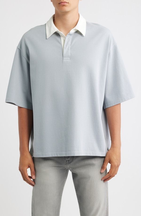 フレーム メンズ トップス ポロシャツ コットン FRAME Cotton Half Placket Rugby Polo Blue Grey グレー