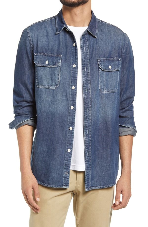 エージー メンズ トップス シャツ スリムフィット AG Benning Chambray Slim Fit Utility Shirt Nucleus
