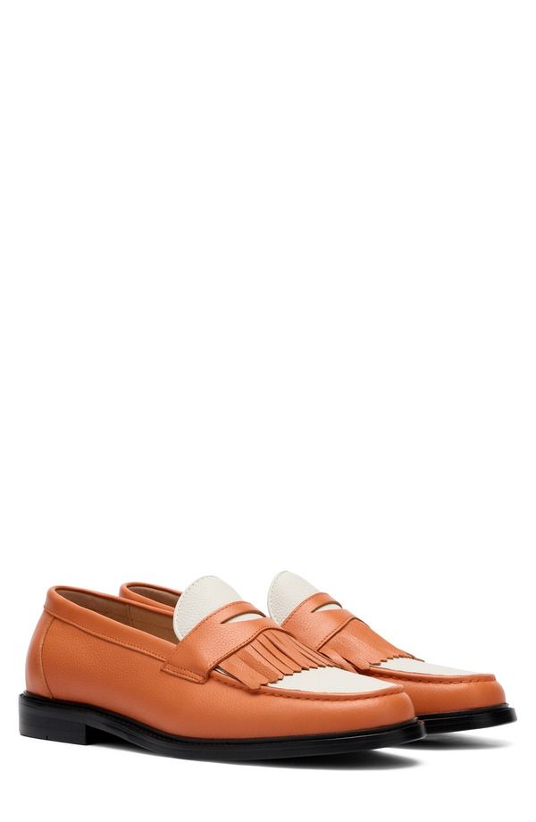 マークノーラン メンズ シューズ ローファー フリンジ MARC NOLAN Clint Fringe Penny Loafer Orange White ホワイト