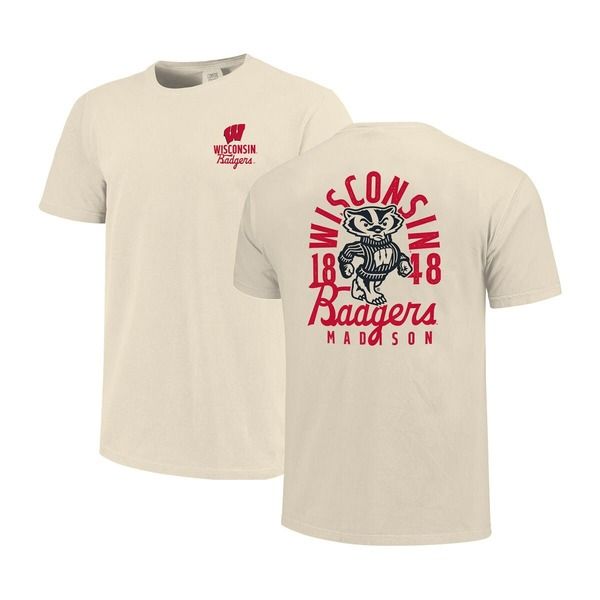 イメージワン メンズ トップス Tシャツ オーバーレイ IMAGE ONE Mens Cream Wisconsin Badgers Comfort Colors Mascot Overlay TSh