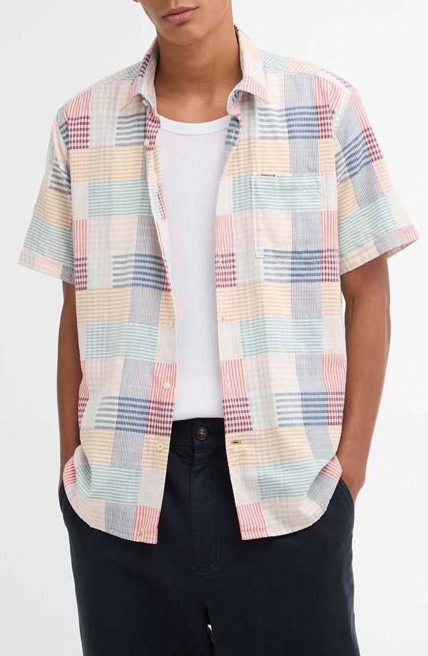 バブアー メンズ トップス シャツ プリント パッチワーク コットン Barbour Oakshore Patchwork Print Short Sleeve Slub Cotton ButtonU
