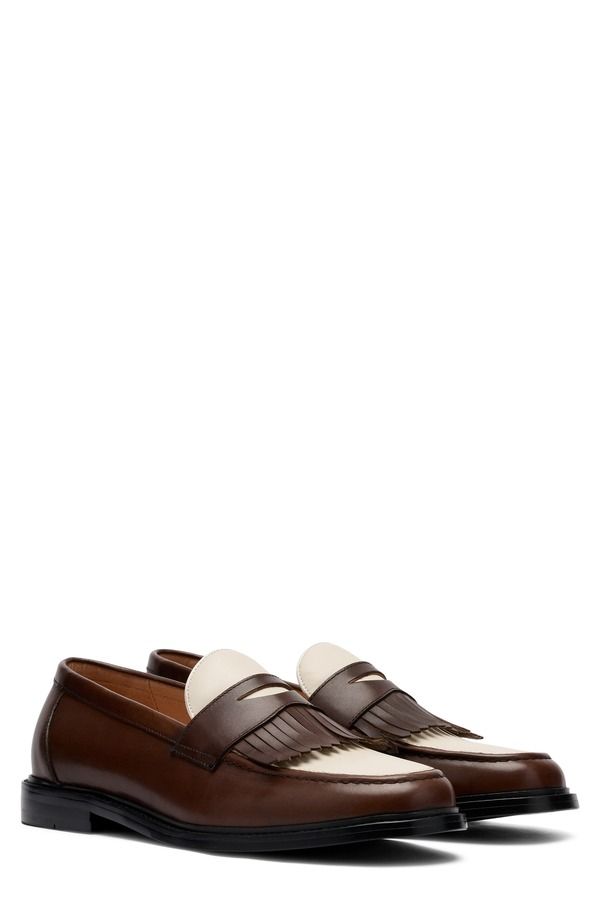 マークノーラン メンズ シューズ ローファー フリンジ MARC NOLAN Clint Fringe Penny Loafer Brown White ホワイト