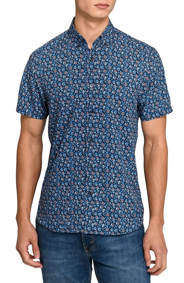 コンストラクト メンズ トップス シャツ フラワー柄 フラワー CONSTRUCT Amber Floral Woven Short Sleeve Basic NavyRed ネイビー