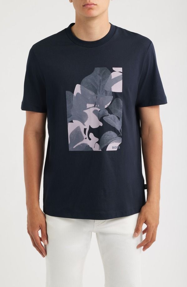 ボス メンズ トップス Tシャツ コットン グラフィック BOSS Thompson Graphicotton TShirt Dark Blue ブルー