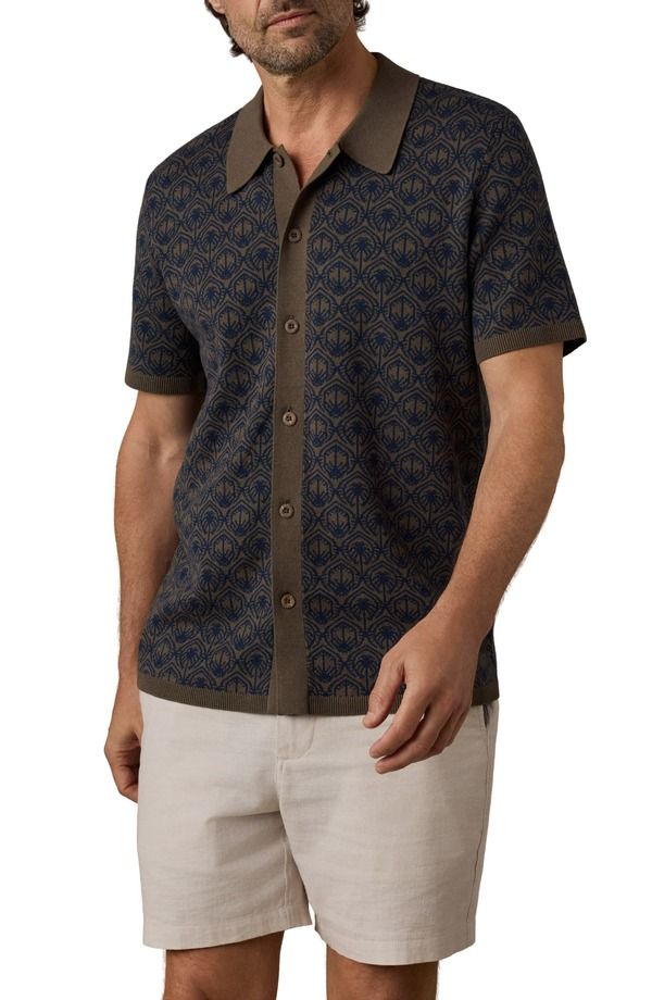 ファレティ メンズ トップス シャツ コットン ニット リネン Faherty Short Sleeve Linen Organicotton Knit ButtonUp Shirt Inland P
