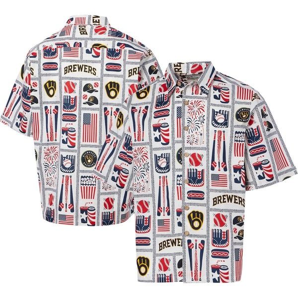 レインスプーナー メンズ トップス シャツ Mens Reyn Spooner White Milwaukee Brewers Americana ButtonUp Shirt White ホワイト