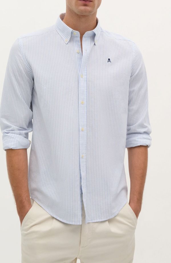 スカルパーズ メンズ トップス シャツ Scalpers Thin Jon Bd Shirt Sky blue Stripes スカイブルー
