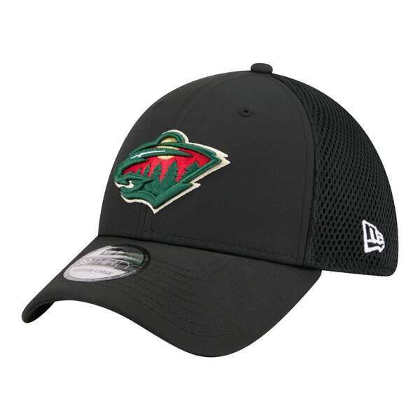 ニューエラ メンズ アクセサリー 帽子 ロゴ Mens New Era Black Minnesota Wild Logo 39THIRTY Flex Hat Black ブラック
