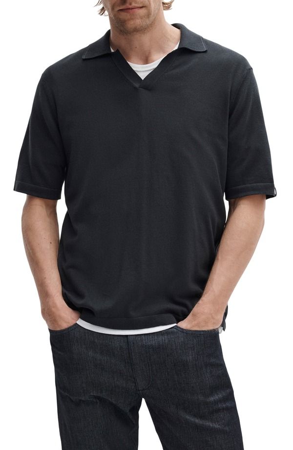ラグアンドボーン メンズ トップス ポロシャツ シルク コットン rag bone Conrad Silk Cotton Johnny Collar Polo Black ブラック
