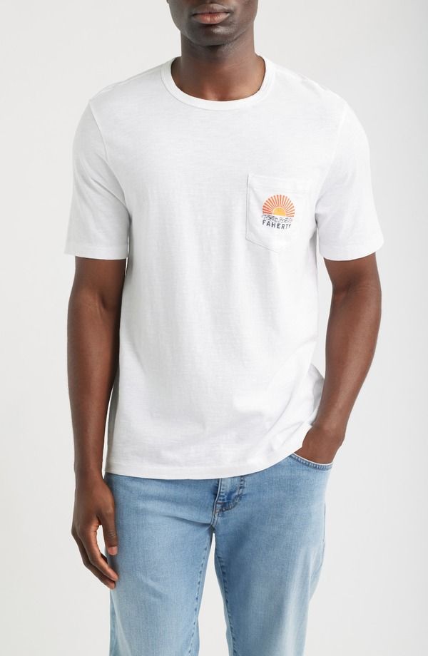 ファレティ メンズ トップス Tシャツ Faherty North Carolina Sunwashed PocketShirt White ホワイト