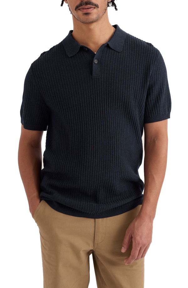 シーソルトコーンウォール メンズ トップス ポロシャツ リブ コットン Seasalt Cornwall Koeswik Ribbed Organicotton Polo Maritime