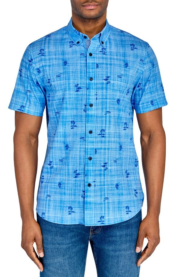 コンストラクト メンズ トップス シャツ スリムフィット CONSTRUCT Slim Fit Island Recycled 4Way Stretch Performance Short Sleev