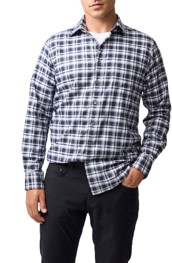 ロッドアンドグン メンズ トップス シャツ コットン リネン Rodd Gunn Ridgelands Plaid Cotton Linen ButtonUp Shirt Navy ネイビー