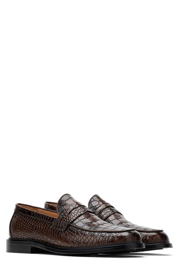 マークノーラン メンズ シューズ ローファー MARC NOLAN Calum Croc Embossed Penny Loafer Brown Croc Embossed ブラウン