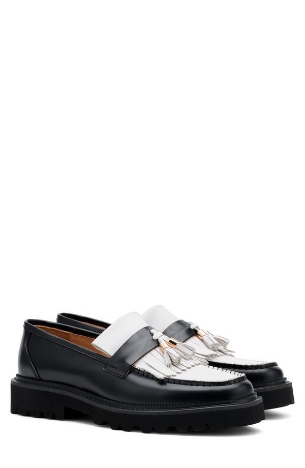マークノーラン メンズ シューズ スリッポン・ローファー フリンジ MARC NOLAN Journey Kiltie Fringe Loafer Black White ホワイト