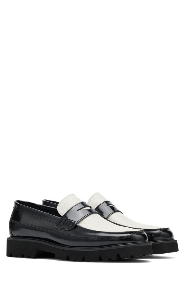 マークノーラン メンズ シューズ ローファー MARC NOLAN Adler Lug Sole Penny Loafer Black White ホワイト