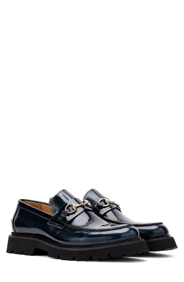 マークノーラン メンズ シューズ スリッポン・ローファー MARC NOLAN Blake Bit Loafer Navy Patent ネイビー