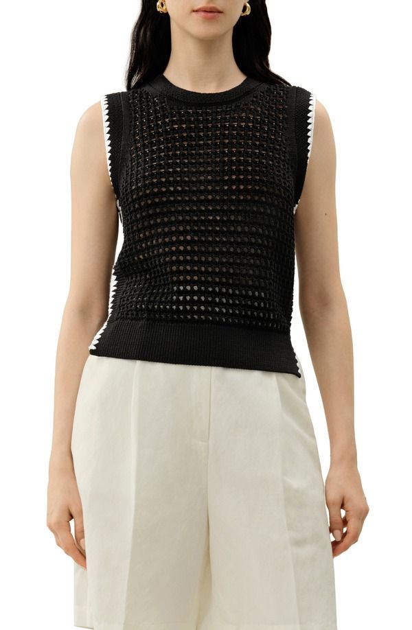 リリーシルク レディース トップス シャツ ベスト 刺繍 Lilysilk Womens Toscana Pointellembroide red Vest Black ブラック