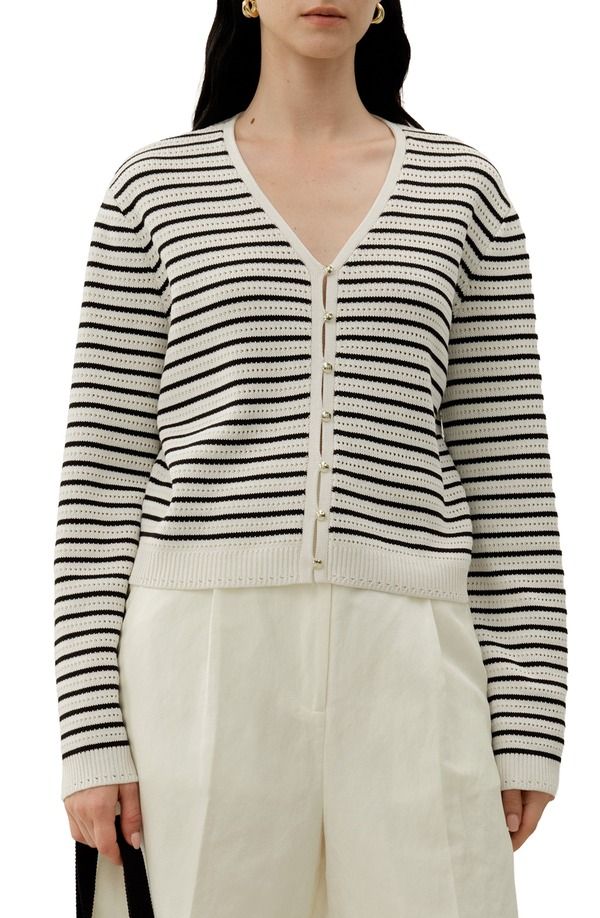 リリーシルク レディース アウター パーカー・スウェット カーディガン Lilysilk Womens Toscana Striped Pointelle Cardigan White With Bl