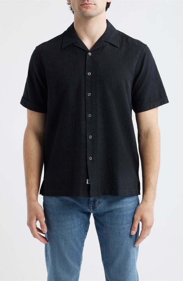 ジェームスカンベル メンズ トップス シャツ コットン James Campbell Ephesia Slub Cotton Camp Shirt Black ブラック