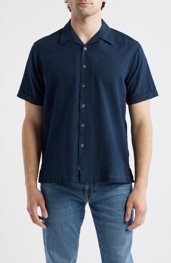 ジェームスカンベル メンズ トップス シャツ コットン James Campbell Ephesia Slub Cotton Camp Shirt Navy ネイビー