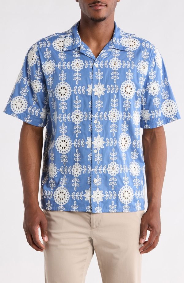 ワックスロンドン メンズ トップス シャツ レース Wax London Didcot Corded Lace Camp Shirt Blue Ecru エクリュ 53,880円