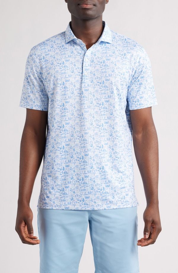 ジョニー オー メンズ トップス シャツ プリント johnnieO Jo 20th Travel Print PREPFORMANCE Golf Polo Palisades Blue ブルー