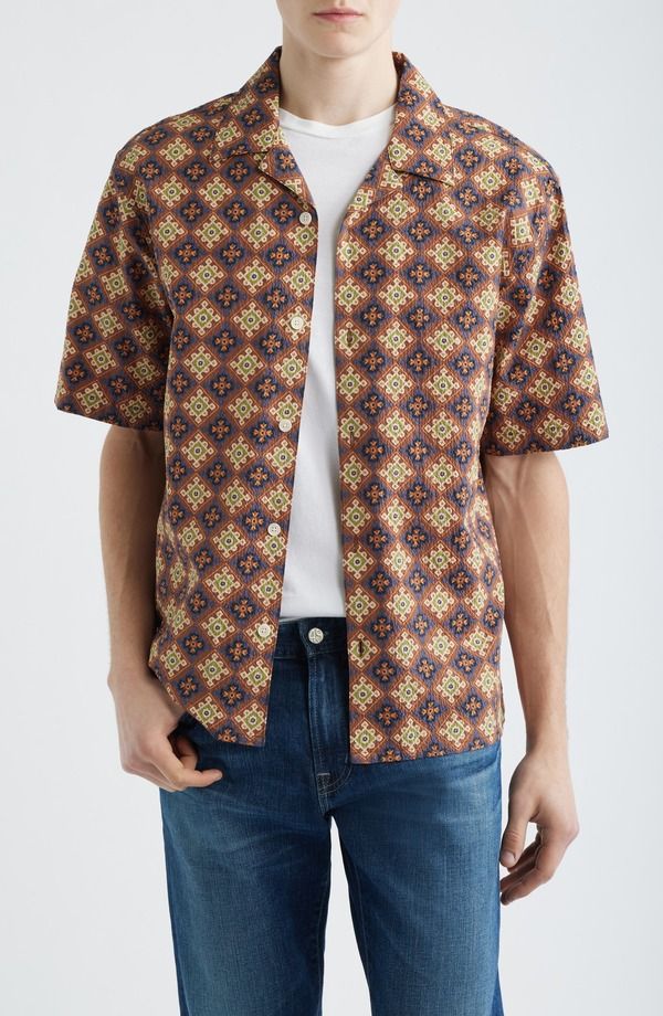 ワックスロンドン メンズ トップス シャツ コットン Wax London Didicotton Seersucker Camp Shirt Rust Multi ラスト