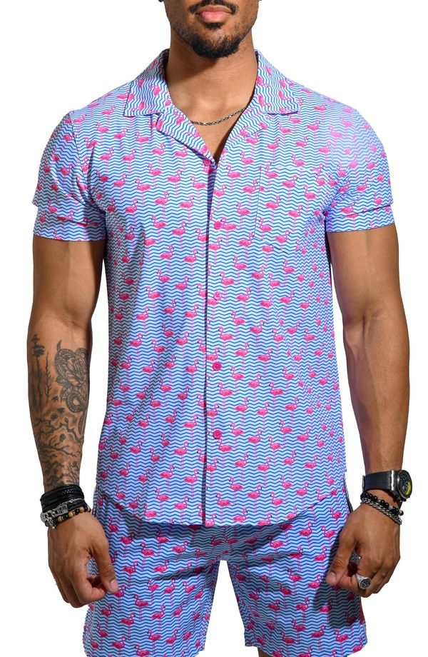 マセオ メンズ トップス シャツ コットン Maceoo Beachflamingo Blue Cotton Camp Shirt Blue ブルー