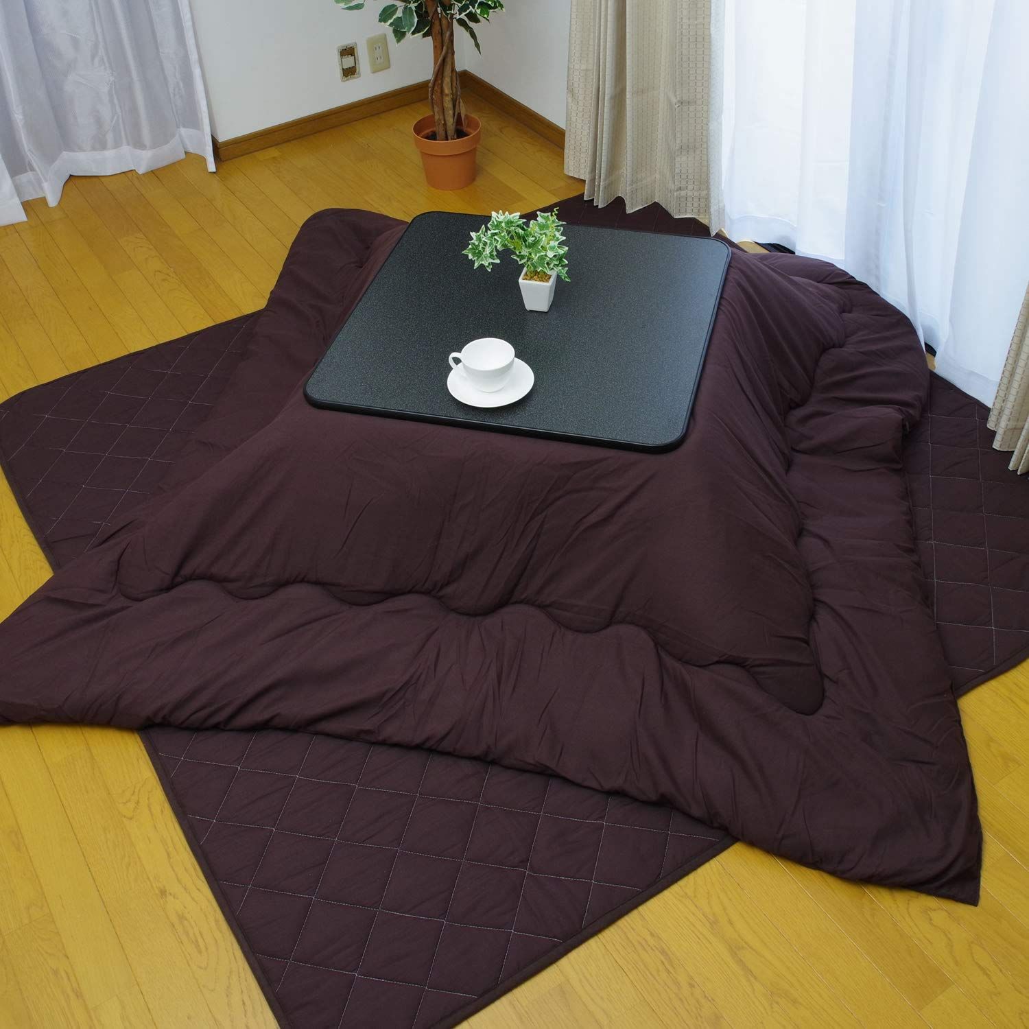 D・SERIES こたつ台 ブラック 60×60cm ＋ こたつ布団 正方形 Dプレーン 170×170cm ブラウン ３点セットJu