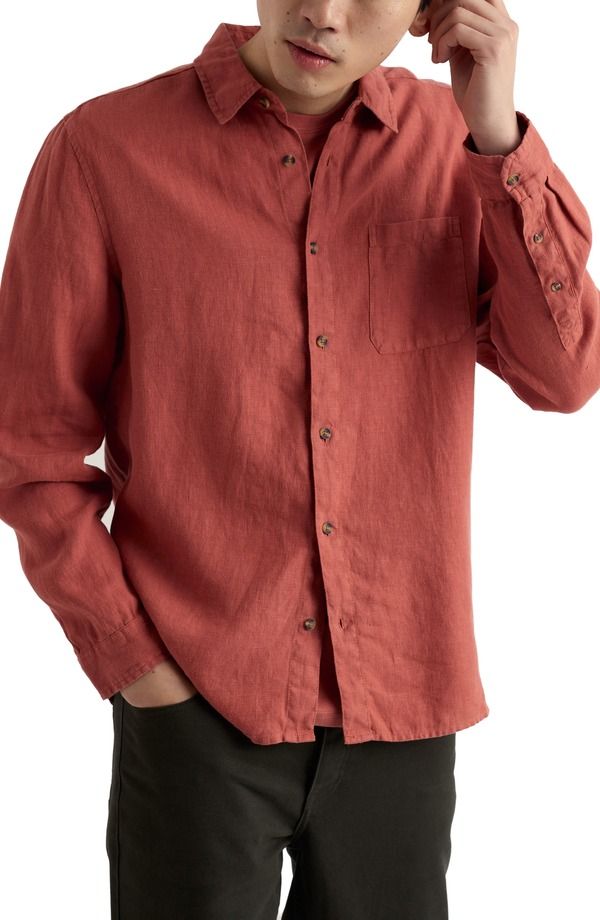 シーソルトコーンウォール メンズ トップス シャツ リネン Seasalt Cornwall Curator Slub Linen ButtonUp Shirt Dusty Copper