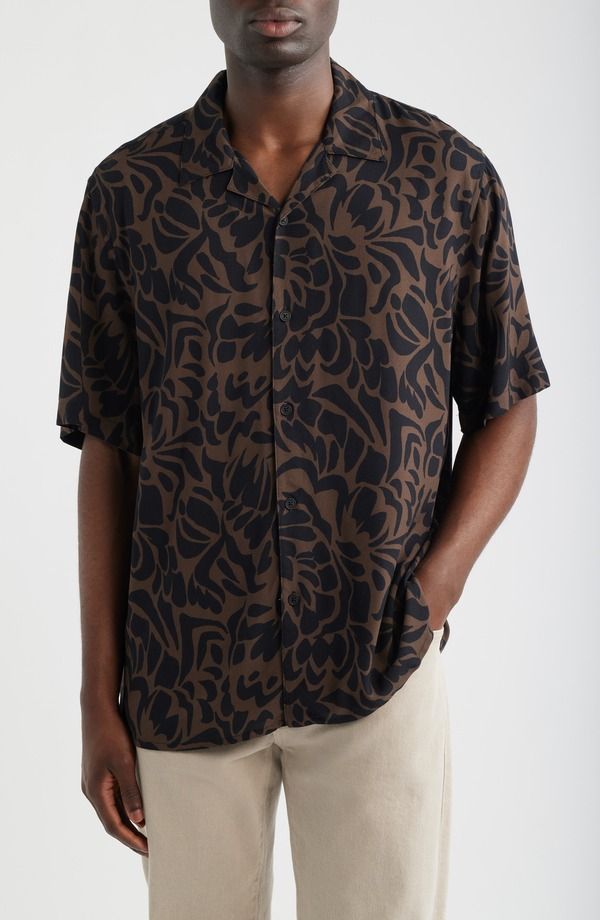ワックスロンドン メンズ トップス シャツ フラワー柄 フラワー Wax London Didcot Abstract Floral Camp Shirt Black Brown ブラック