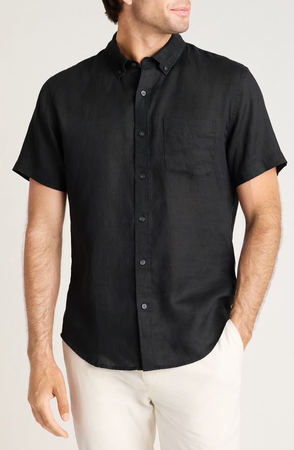 ボノボス メンズ トップス シャツ スリムフィット リネン Bonoboslim Fit Linen Short Sleeve Shirt Black Linen ブラック