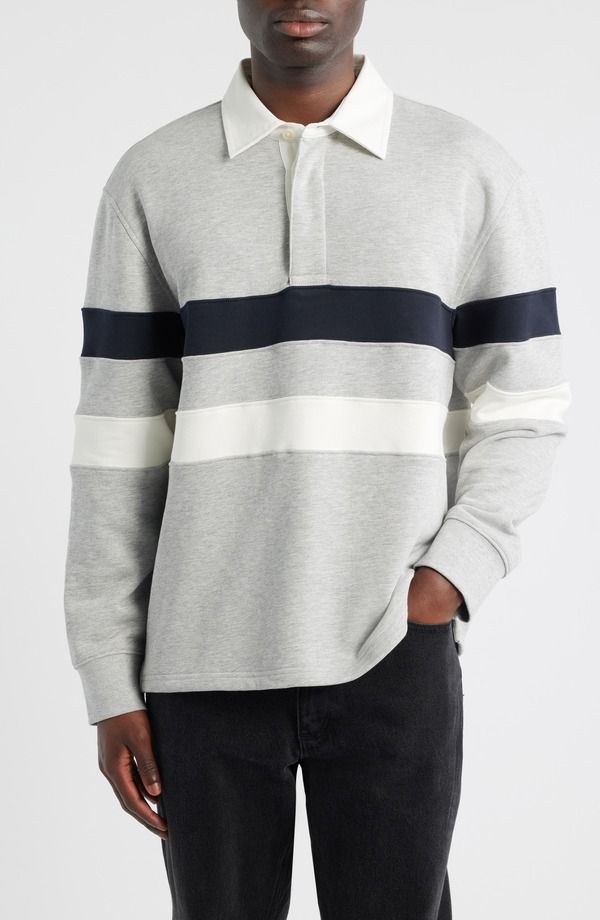 ワックスロンドン メンズ トップス シャツ コットン Wax London Rowhill Stripe Organicotton Rugby Shirt Grey Marl Stripe グレー