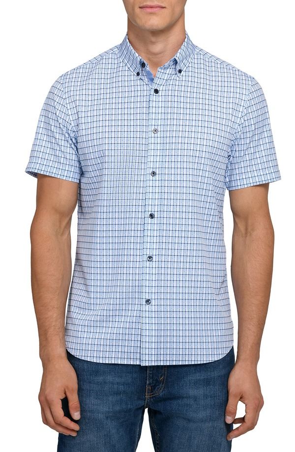 コンストラクト メンズ トップス シャツ CONSTRUCT Plaid Woven Short Sleeve Basic WhiteBlue ホワイト