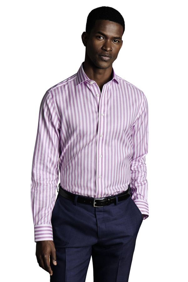 チャールズティリット メンズ トップス シャツ スリムフィット Charles Tyrwhitt Wide Stripe NonIron Twill Cutaway Slim Fit Shirt Si