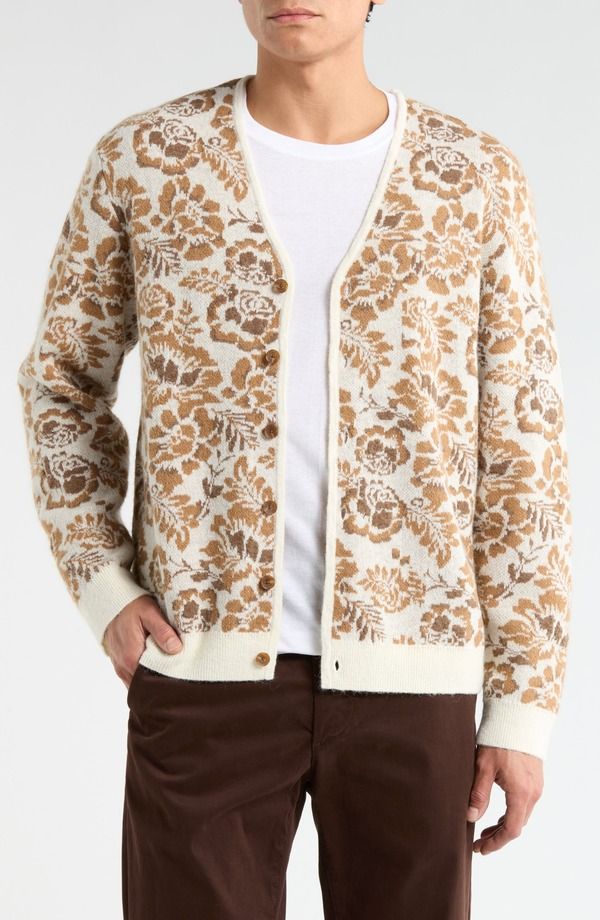 ワックスロンドン メンズ アウター パーカー・スウェット フラワー柄 カーディガン フラワー Wax London Alban Floral Jacquard Cardiganatural Brown
