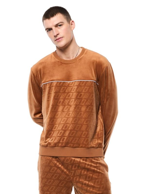 セルジオタッキーニ メンズ アウター パーカー・スウェット クルーネック Sergio Tacchini Bandiera Debossed Velour Crewneck Sugar Almond