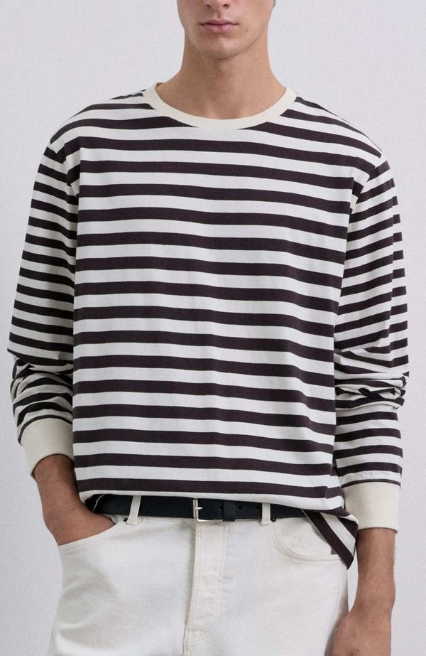 スカルパーズ メンズ トップス Tシャツ Scalpers Mixedstriped Ls Tee Dark brown