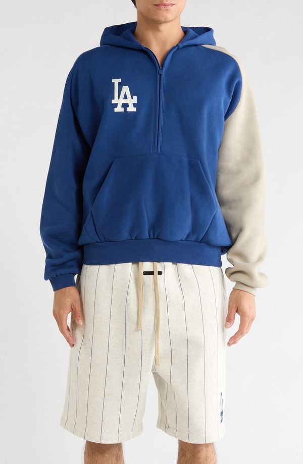 フィアオブゴッド メンズ アウター パーカー・スウェット ハーフジップ コットン フリース Fear of God Essentials x MLB LA Dodgers Cotton Blend F