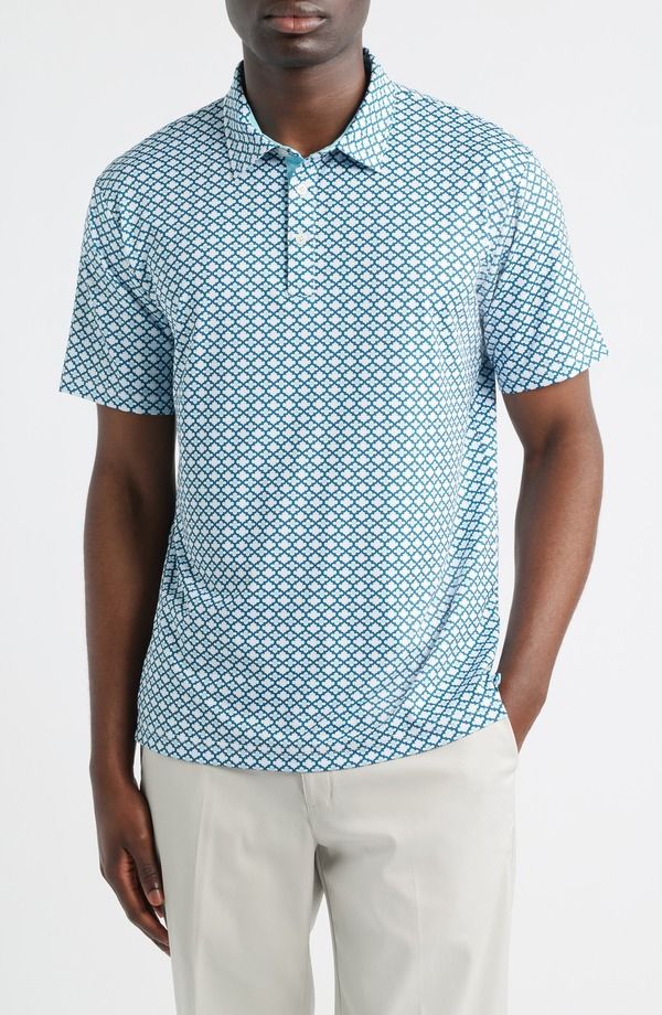 スワニーズ メンズ トップス ポロシャツ プリント Swannies Tempo Quatrefoil Print Performance Golf Polo DeepLake
