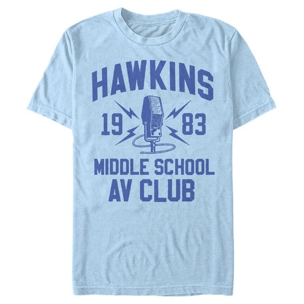 ストレンジャーシングス メンズ トップス Tシャツ グラフィック Menstranger Things Hawkins AV Club 1983 Graphic TShirt Light Blue ブ
