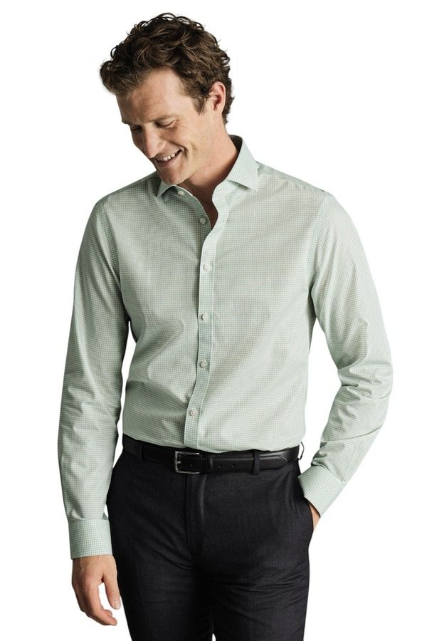 チャールズティリット メンズ トップス シャツ ギンガムチェック ギンガム Charles Tyrwhitt NonIron Poplin Gingham Shirt Green グリーン