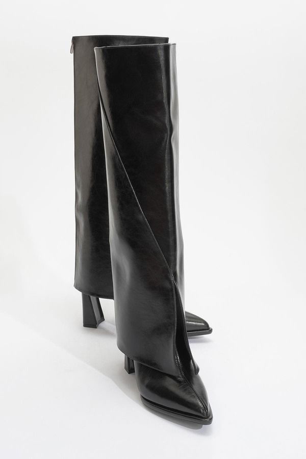 プロローグシューズ レディース ブーツ・レインブーツ ヒール Prologue Shoes Aja Block Heel Convertible Knee High Boot Black Faux L