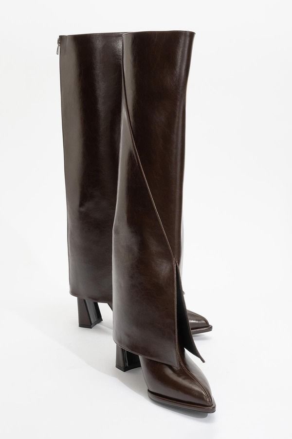 プロローグシューズ レディース ブーツ・レインブーツ ヒール Prologue Shoes Aja Block Heel Convertible Knee High Boot Brown Faux L